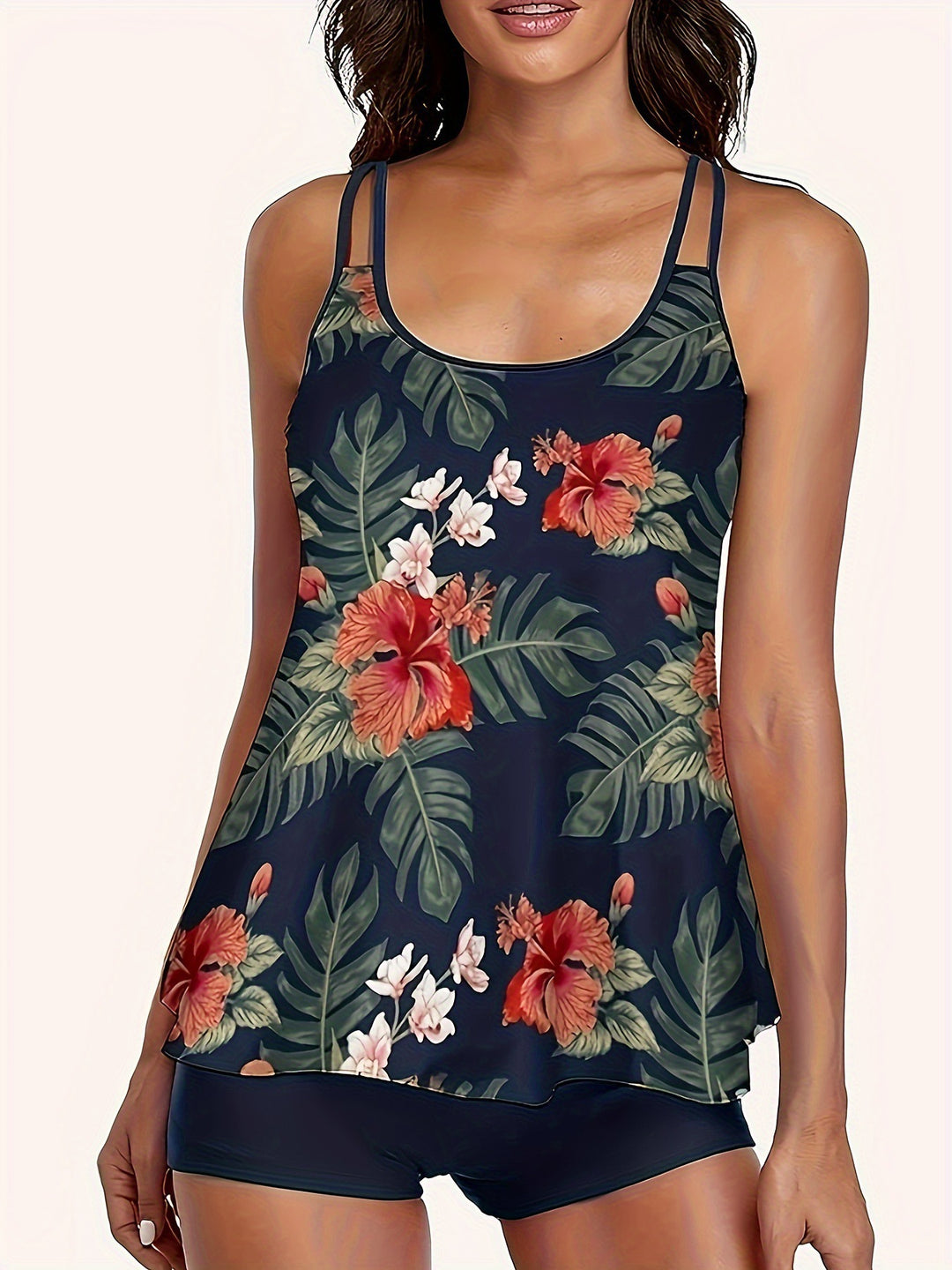 Women's tankini with floral patterns and adjustable straps Mune Fashion