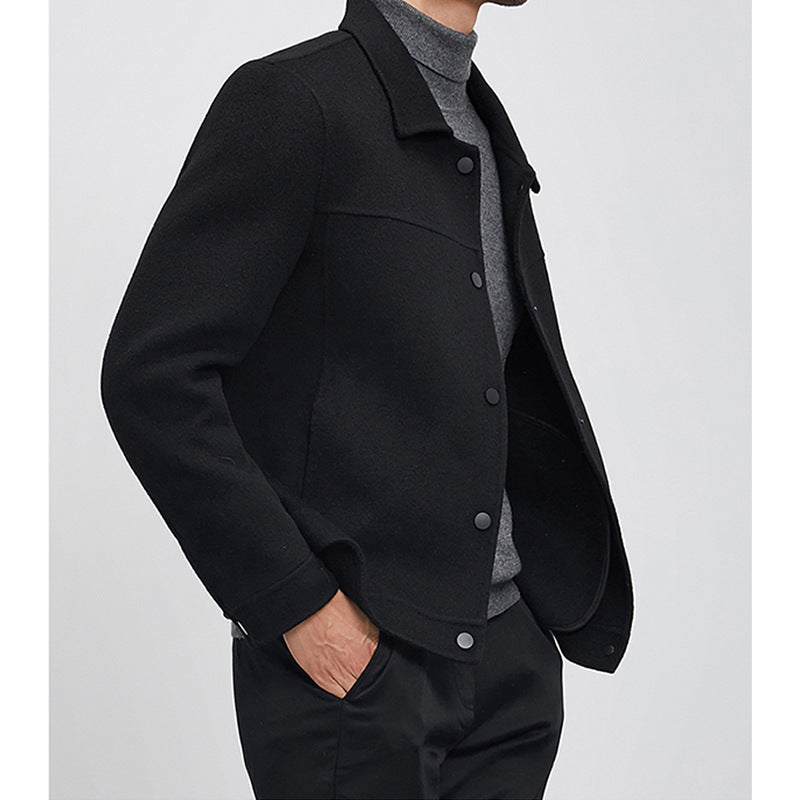 Men's Boxy Wool Blend Blouson Jacket with Hidden Snap Placket and Side Pockets Mune Fashion