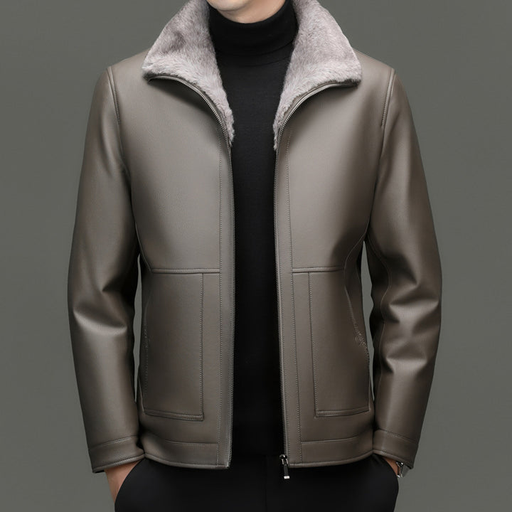Men's faux leather jacket with teddy fur collar and warming thermal lining Mune Fashion
