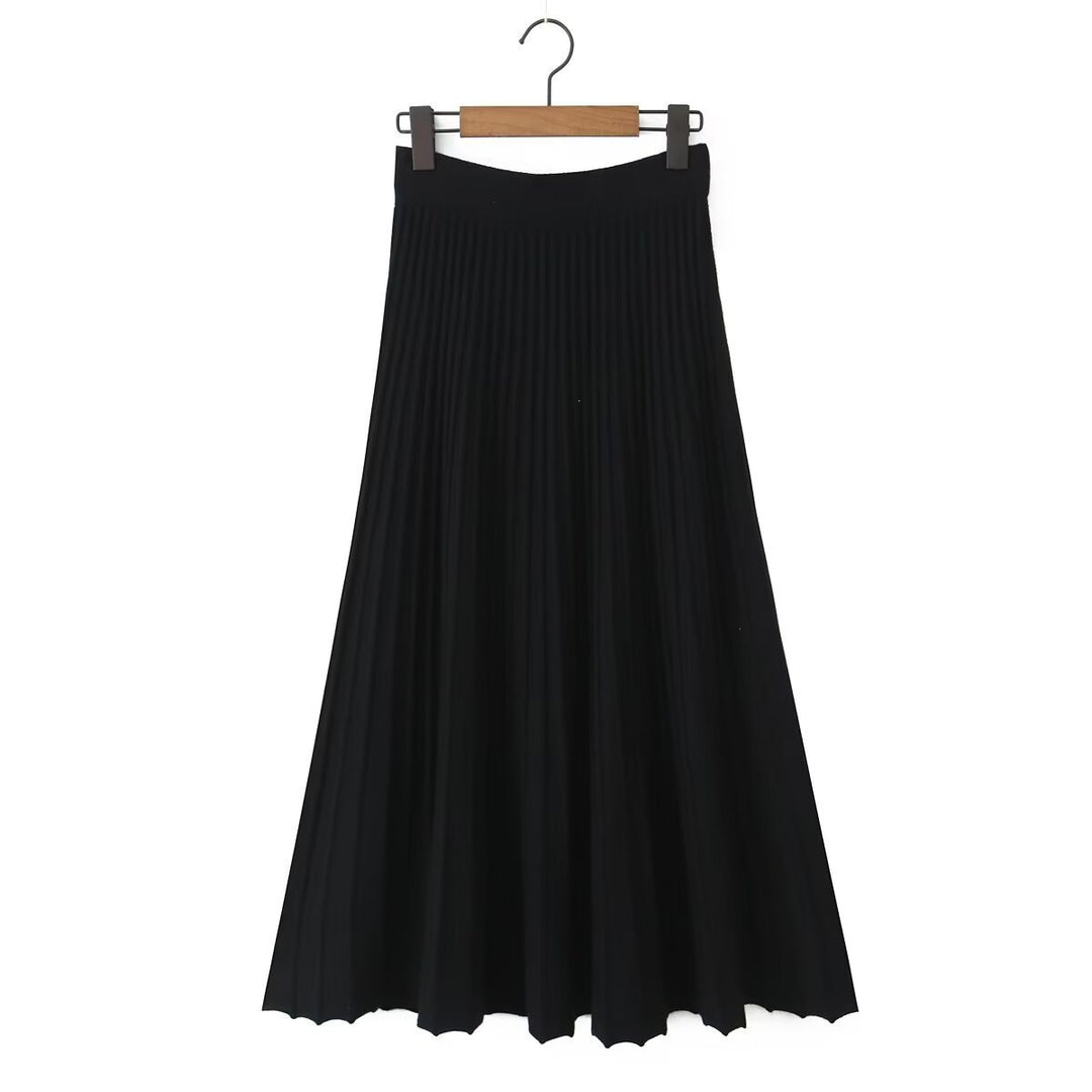 Women Pleated Maxi Skirt with High Stretch Waistband Mune Fashion
