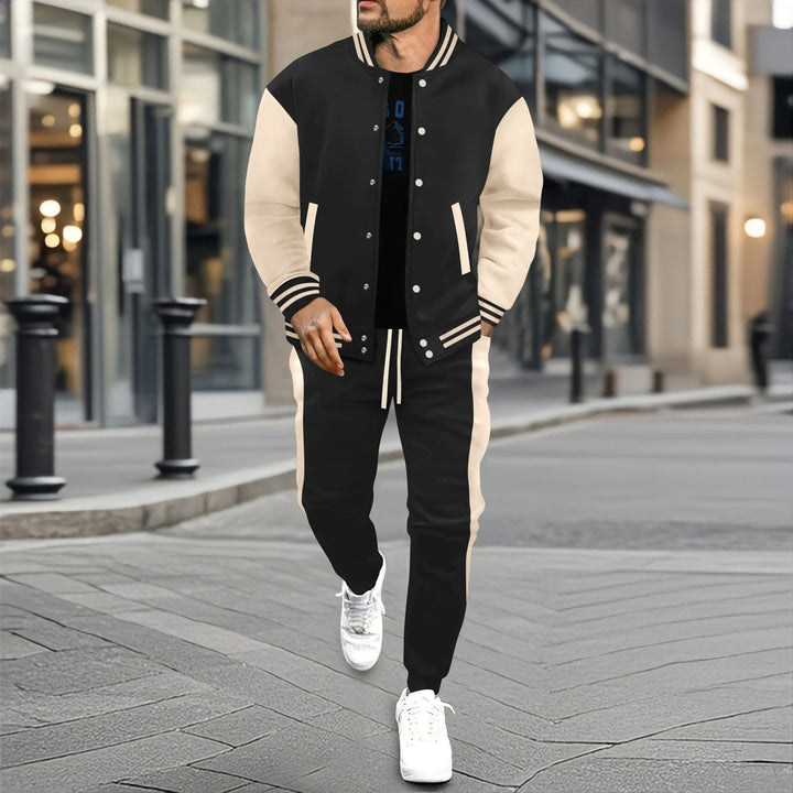 Men's College Training Suit made of cotton blend with quilted college jacket and tapered jogging pants Mune Fashion