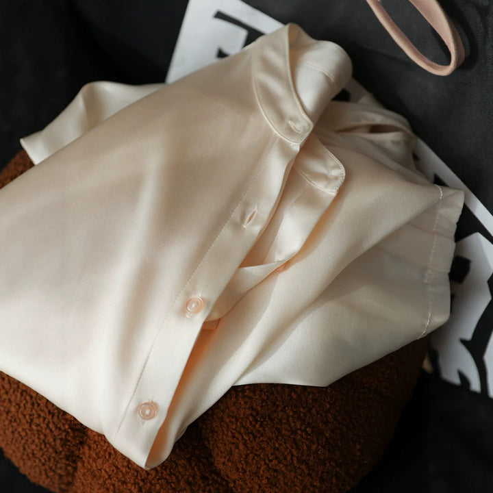 Women's Elegant Satin Blouse with Buttoned Neckline Drune