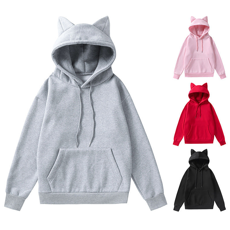 Women's hoodie with cat ears oversized sweatshirt with kangaroo pocket and drawstring Mune Fashion