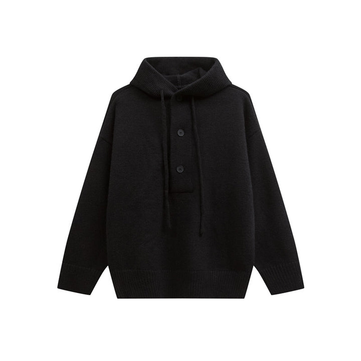 Women Oversize Hoodie Sweater with Half Button Placket and Ribbed Cuffs Mune Fashion