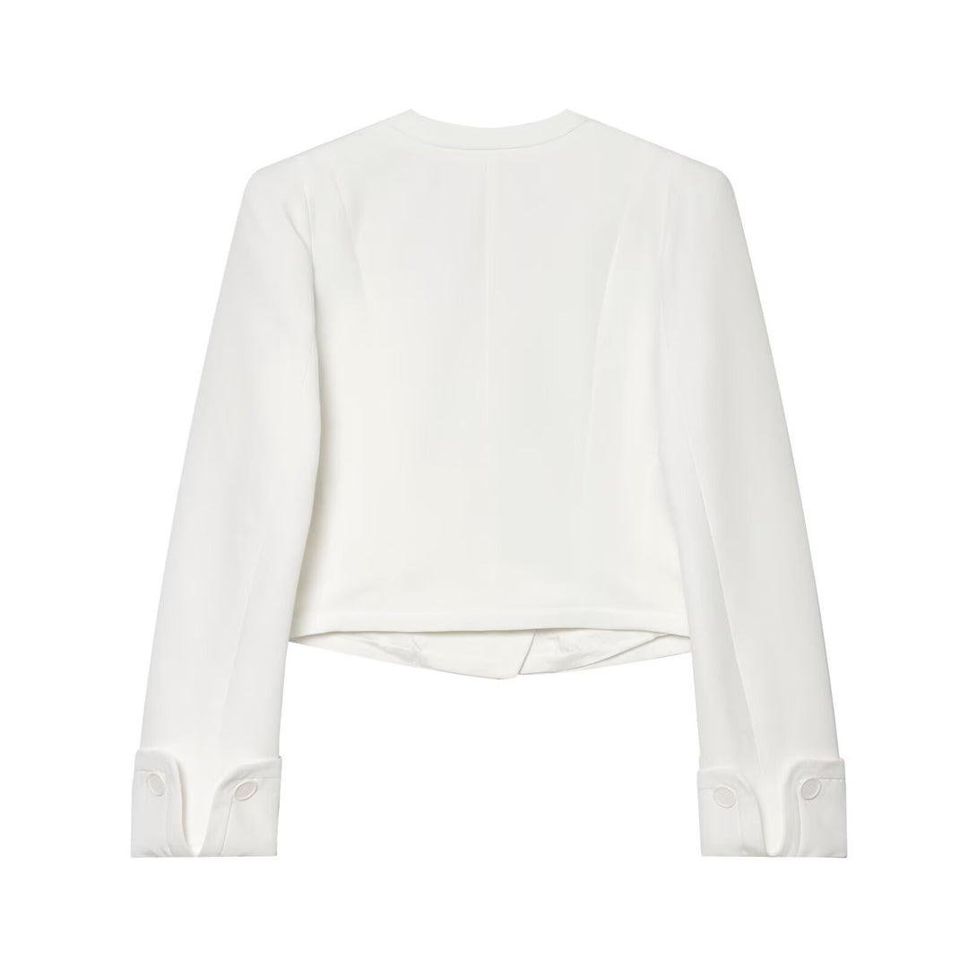 Women's Cropped Double-Breasted Blazer with Deep V-Neck and Cuffs Mune Fashion