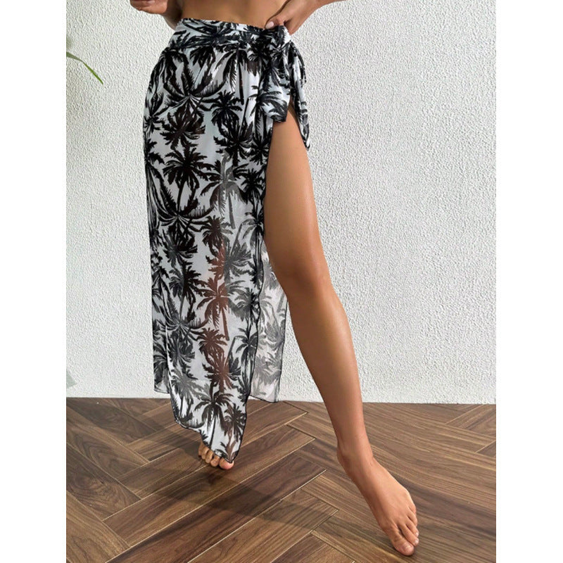 Women's beach dress with floral pattern and transparent material Mune Fashion