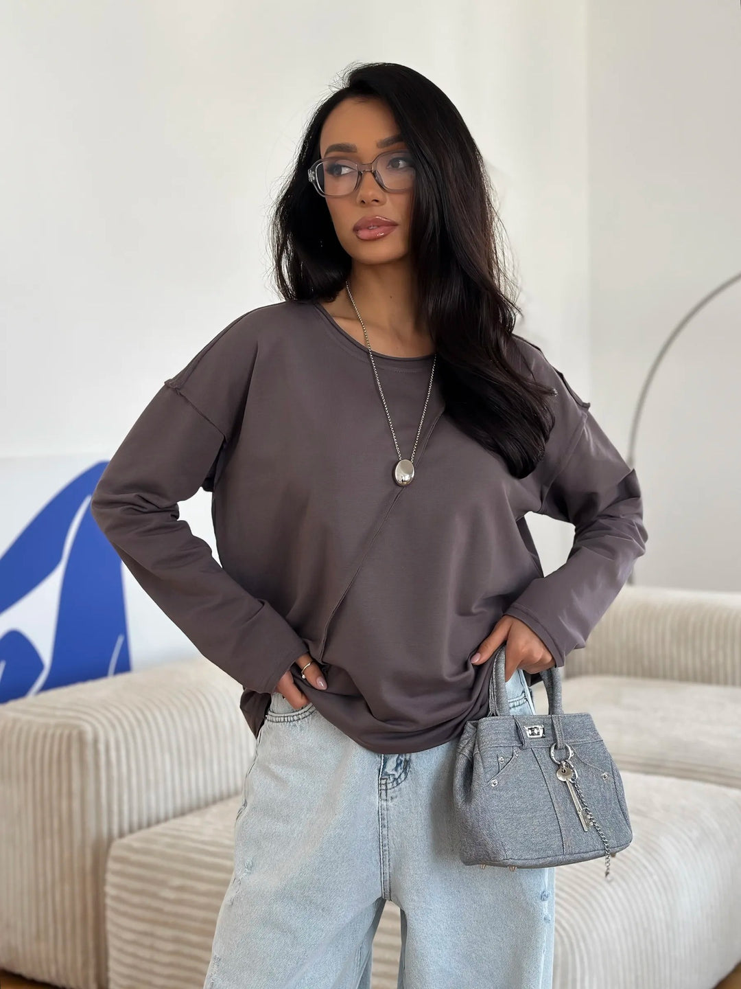 Women Oversized Longsleeve with diagonal seam and drop shoulders Mune Fashion