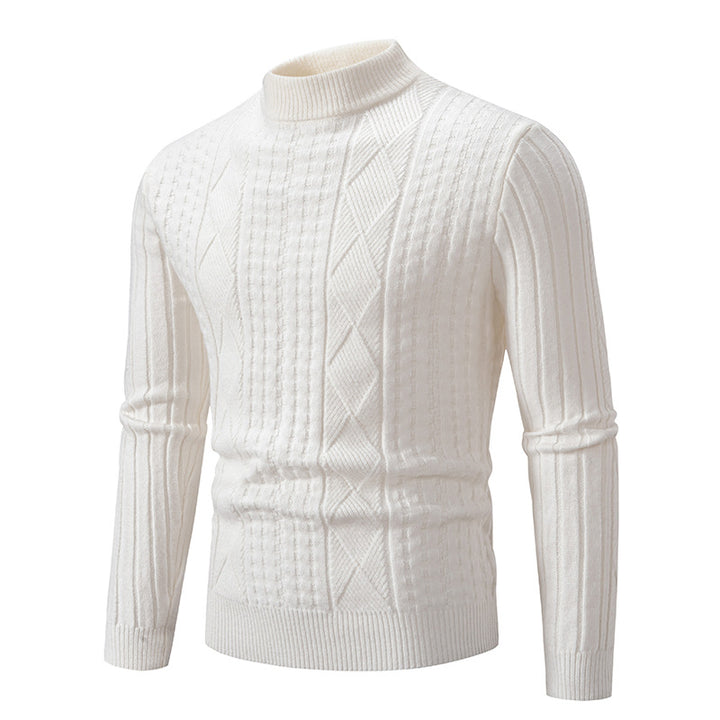 Men's Fine Mockneck Sweater with Cable and Waffle Texture Body-Hugging Fit Mune Fashion