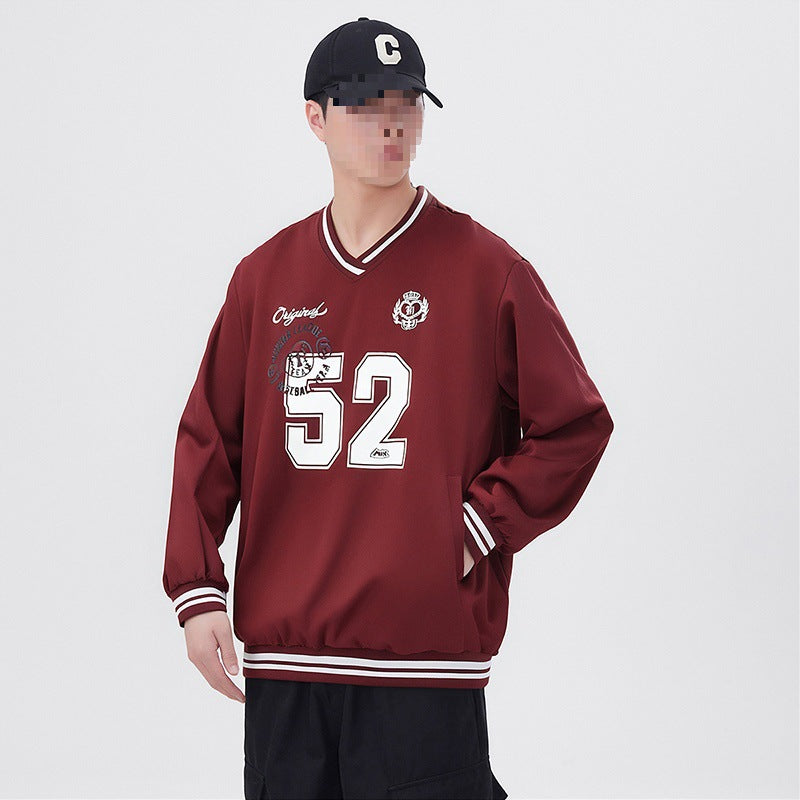 Men's Oversized V-Neck Sports Sweatshirt in College Look with Striped Cuffs Mune Fashion