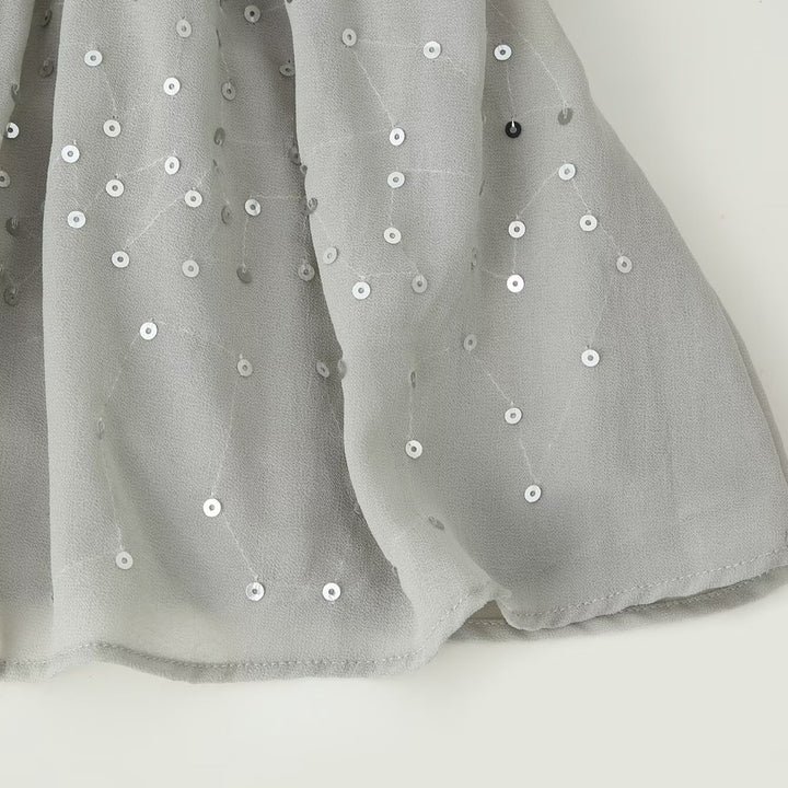 Women Chiffon Mini Dress with Ruffled Collar, Balloon Sleeves and Sequin Decoration Mune Fashion