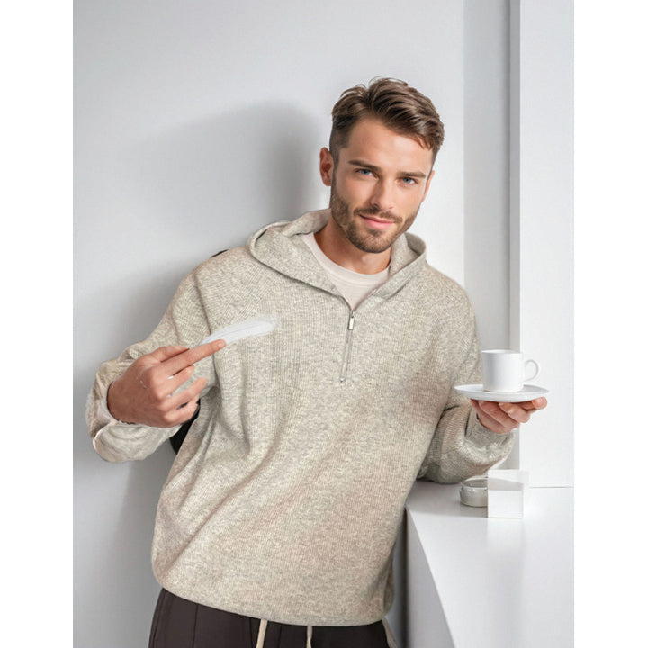 Men's Hooded Half-Zip Sweater made of soft textured knit Mune Fashion
