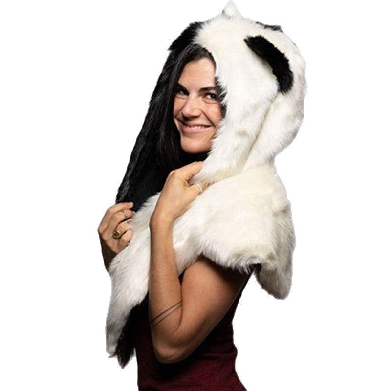 Women’s hooded stole made of faux fur with animal ears and asymmetric cape Mune Fashion