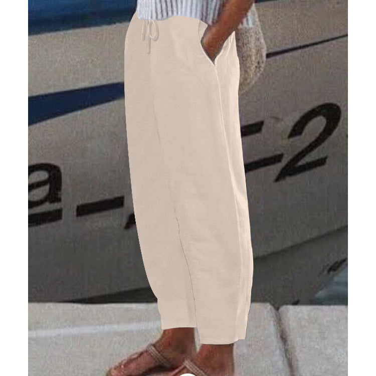 Women's Ankle Harem Pants with drawstring, side pockets, and elastic ankle cuff Mune Fashion