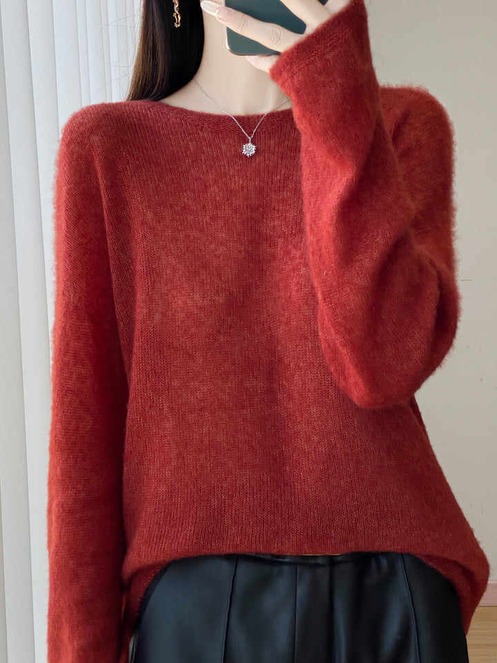 Women's Ultralight Mohair-Look Oversized Sweater with Boat Neck and Drop Shoulder Mune Fashion