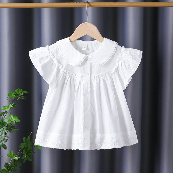 Girl's blouse with elegant ruffled sleeves and classic collar Mune Fashion