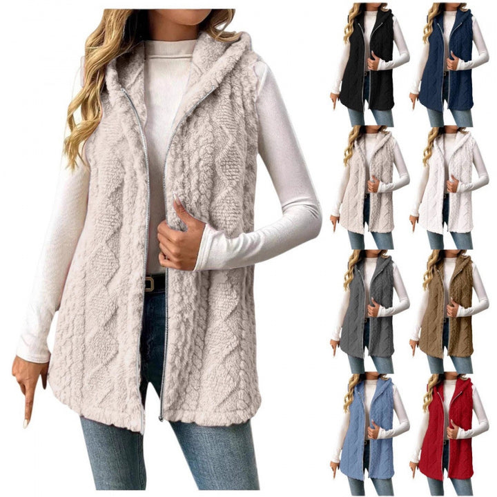 Women's Hooded Teddy Vest with Zipper and Structured Knit Look Mune Fashion