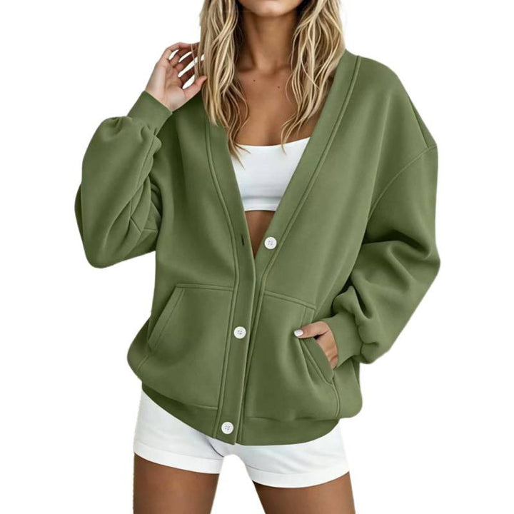 Women's Oversized Cardigan with Button Placket, Insert Pockets and Balloon Sleeves Mune Fashion