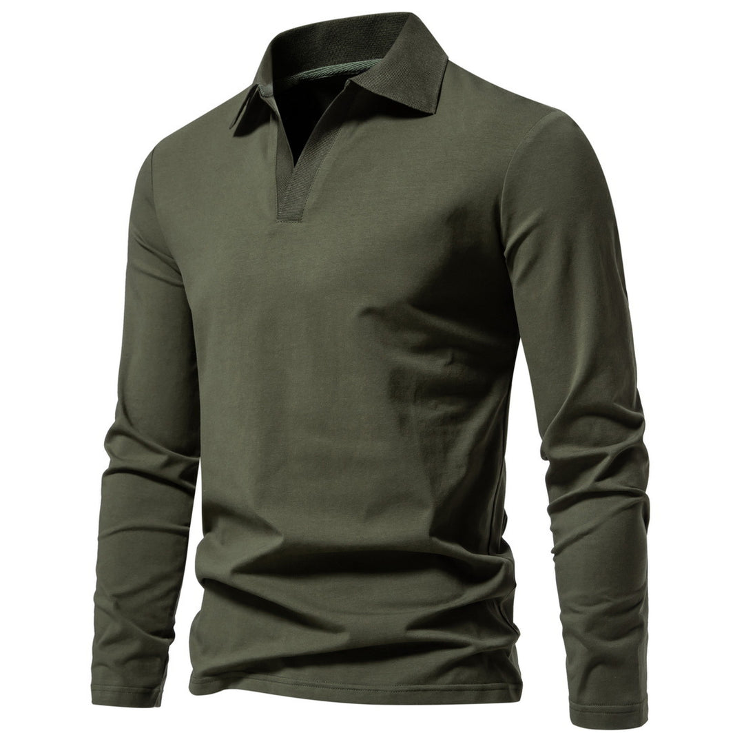 Men's long sleeve polo with open V-neck, fine ribbed collar and slim silhouette Mune Fashion