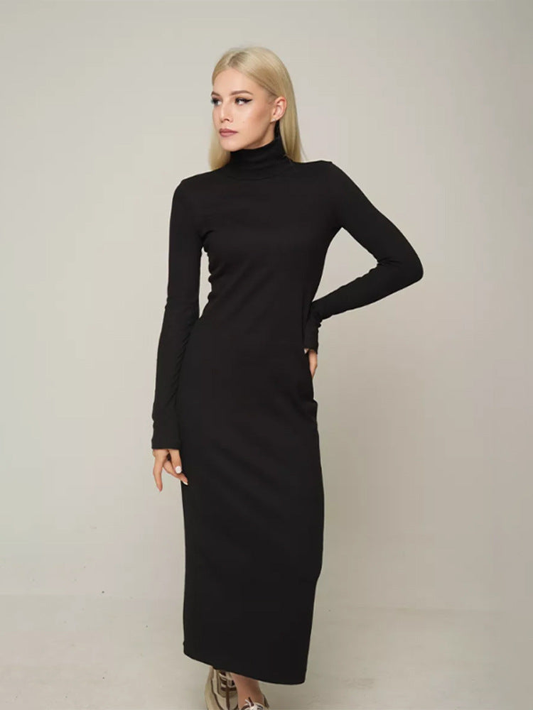 Women's figure-hugging turtleneck maxi dress made of fine knit with a narrow silhouette Mune Fashion