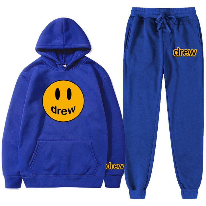 Unisex two-piece lounge set made of French terry with smiley print hoodie and tapered jogger pants Mune Fashion