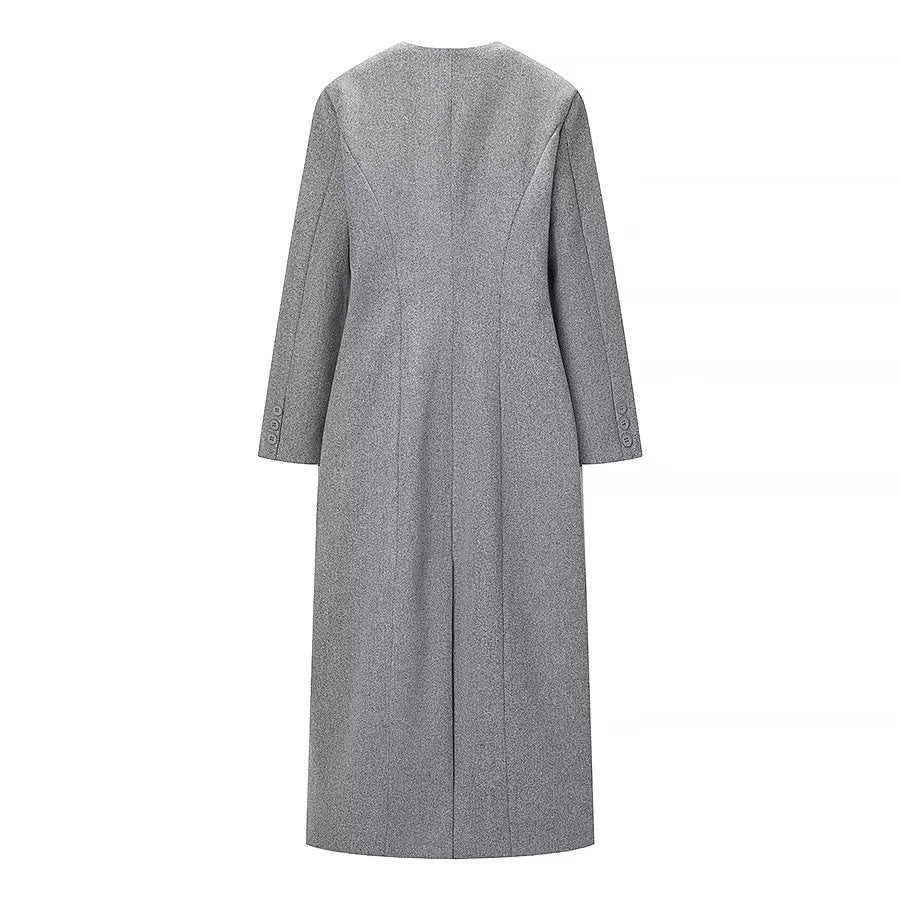 Women's asymmetrical maxi coat with round neckline and curved button placket Mune Fashion