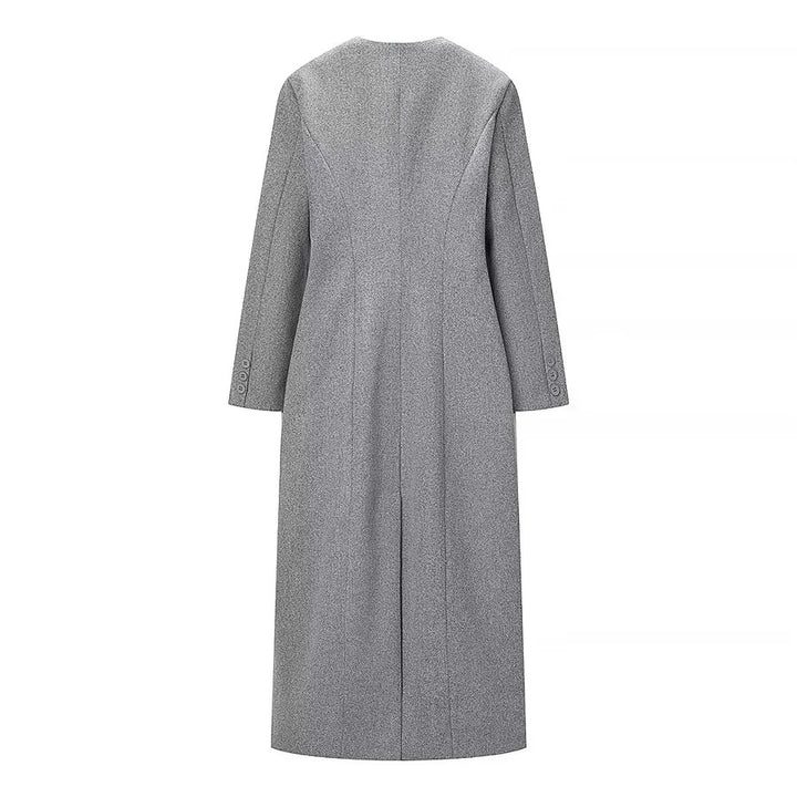 Women's asymmetrical maxi coat with round neckline and curved button placket Mune Fashion