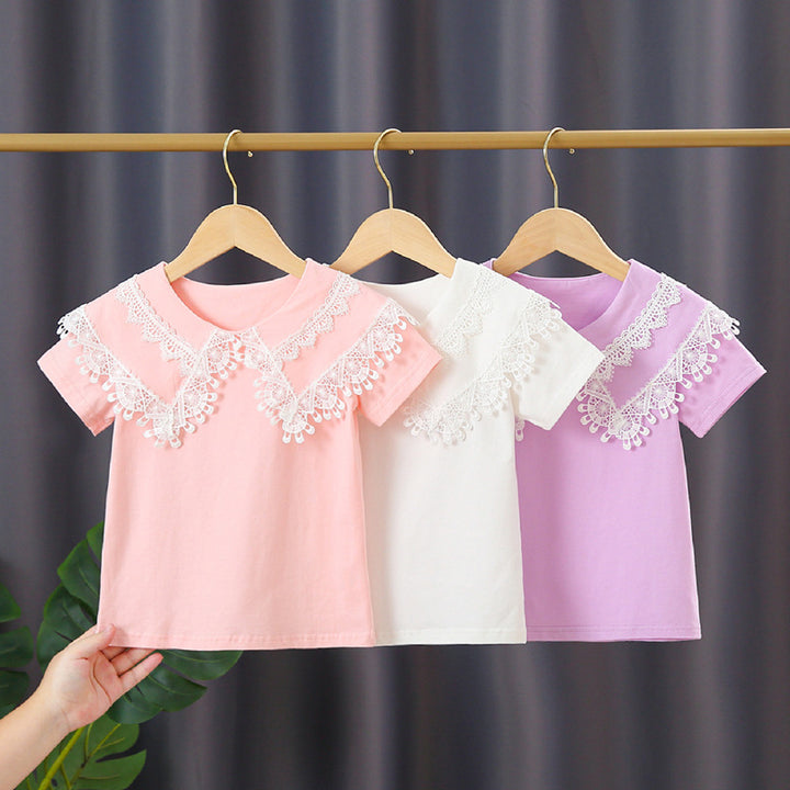 Ladies T-Shirt with Lace Collar Mune Fashion