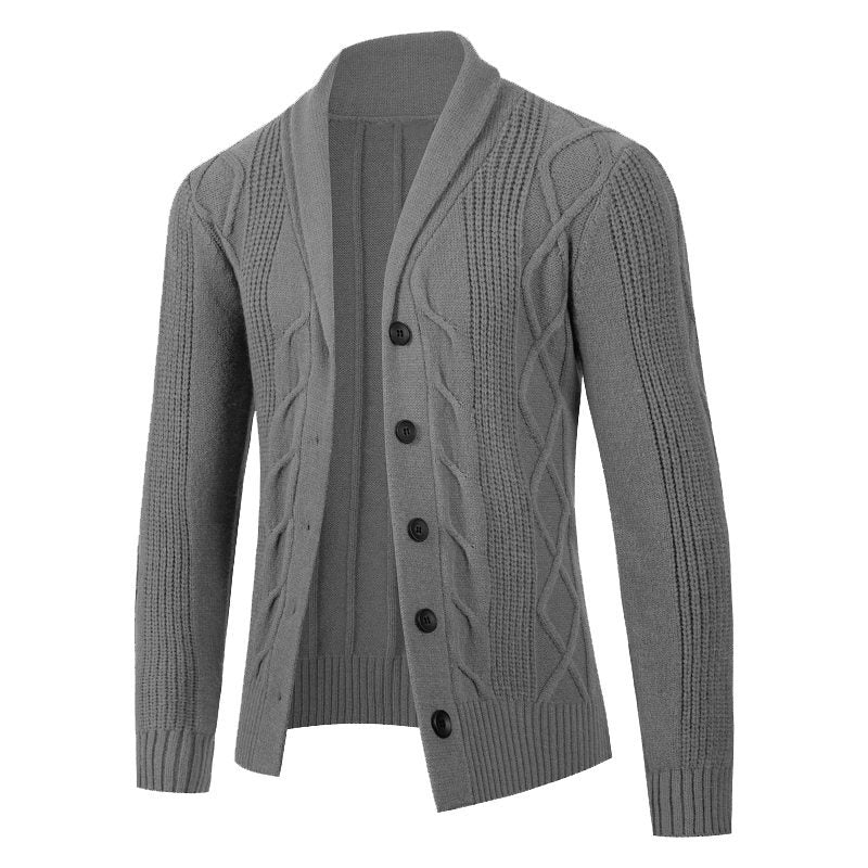 Men's Cable Knit Cardigan with Shawl Collar and Button Placket Mune Fashion