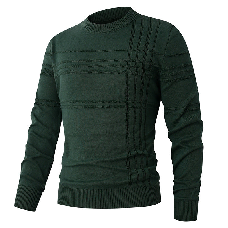 Men's fine knit pullover round neck with embossed stripe structure and slim silhouette Mune Fashion