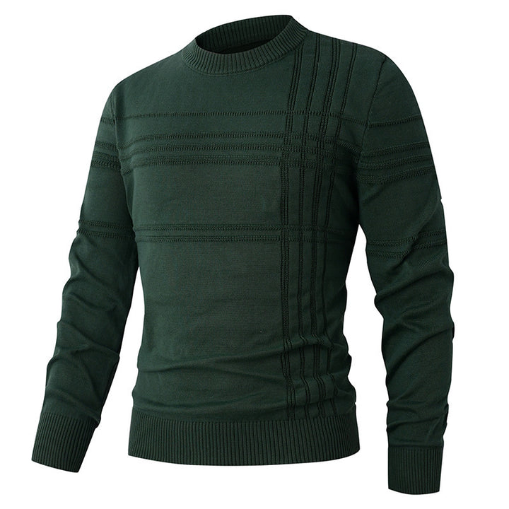 Men's fine knit pullover round neck with embossed stripe structure and slim silhouette Mune Fashion