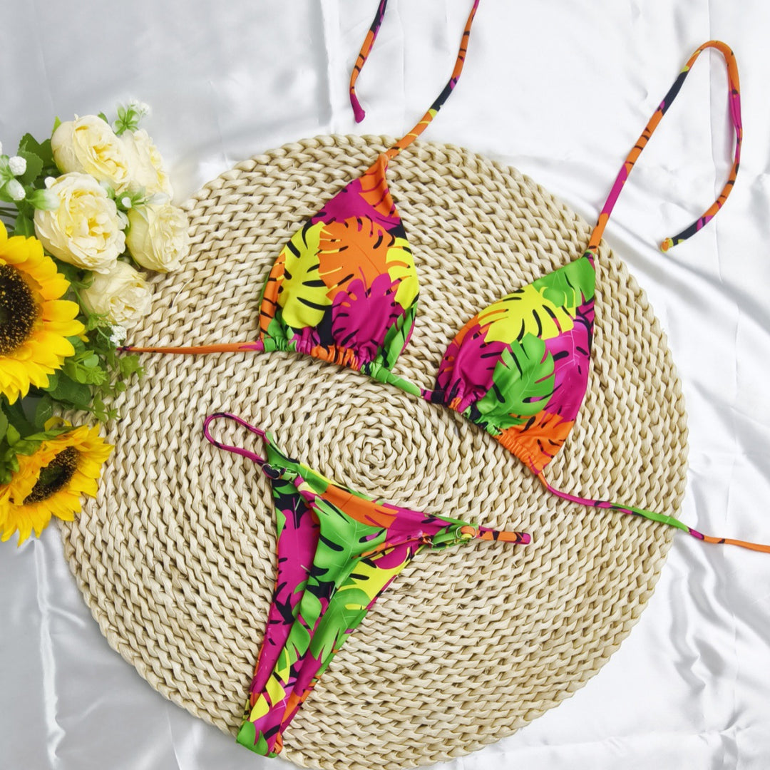 Women's Triangle Bikini Set with Cheerful Cherry Pattern and Adjustable Straps Mune Fashion
