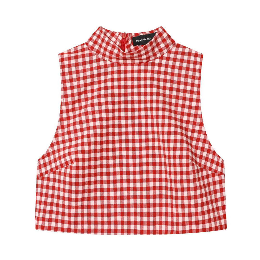 Women's Highwaist Checked Pants with Cuffed Waistband and Wide Leg Mune Fashion