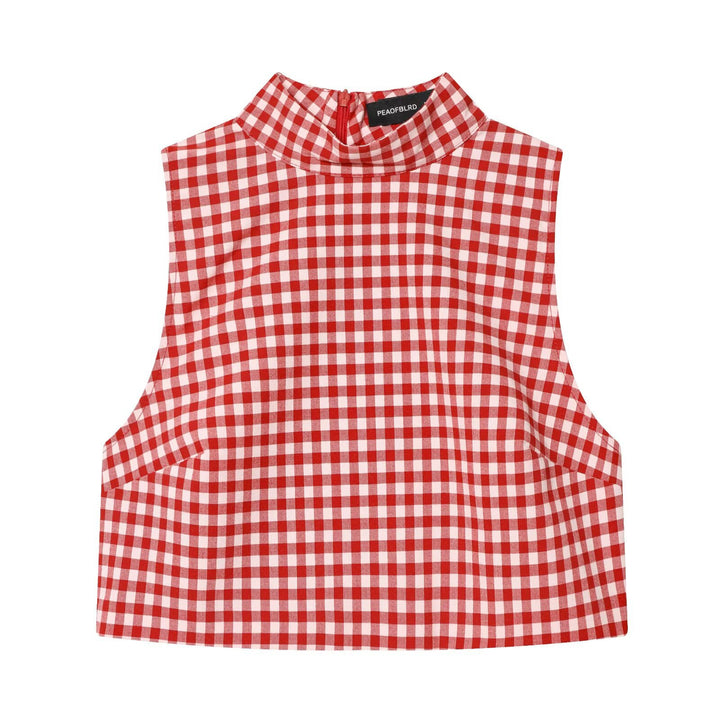 Women's Highwaist Checked Pants with Cuffed Waistband and Wide Leg Mune Fashion