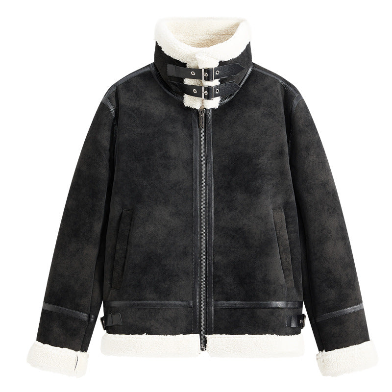 Men's Padded Aviator-Style Flight Jacket with Stand-Up Collar and Double Strap Mune Fashion