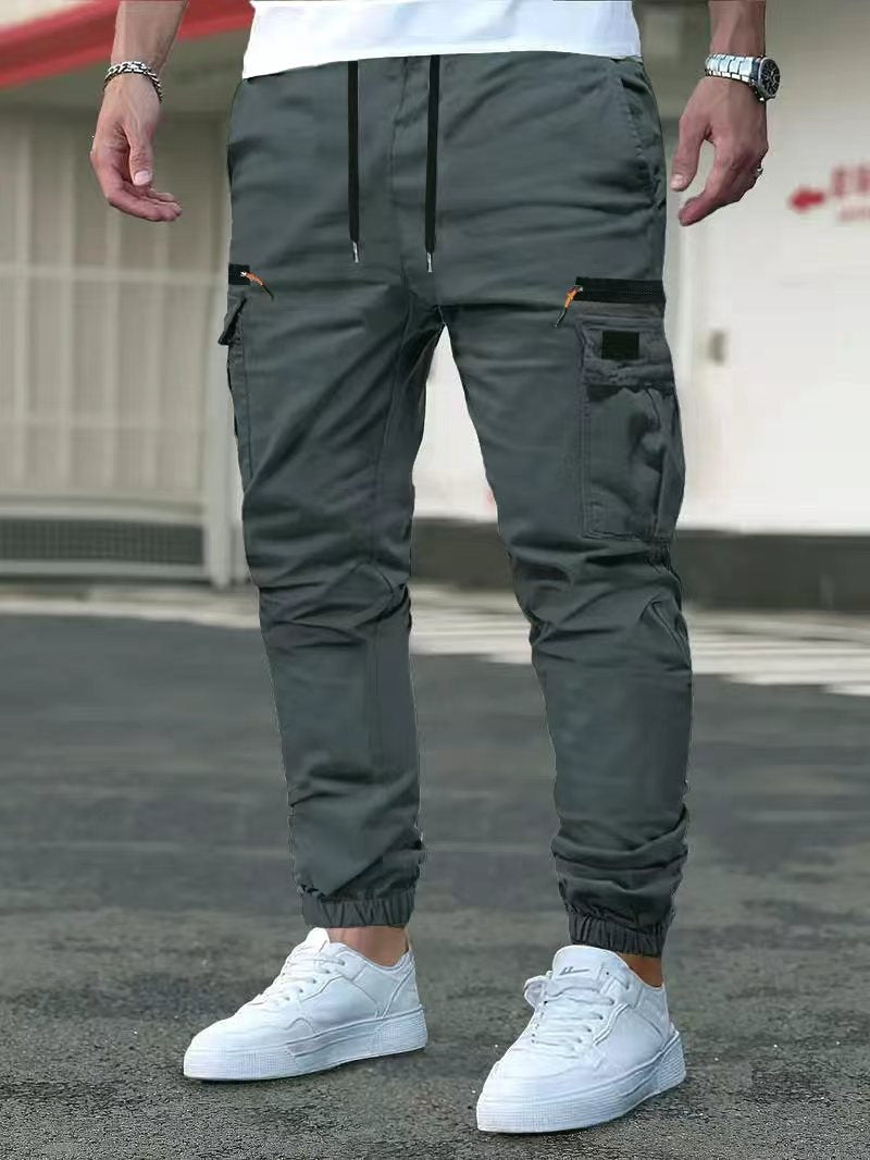 Men's Tapered Cargo Pants in Jogger Style with Elastic Waistband, Drop-Crotch Pocket & Zipper Pockets Mune Fashion