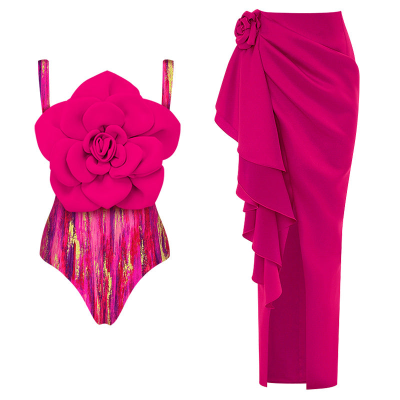Women's swimsuit with floral volume and matching wrap skirt Mune Fashion