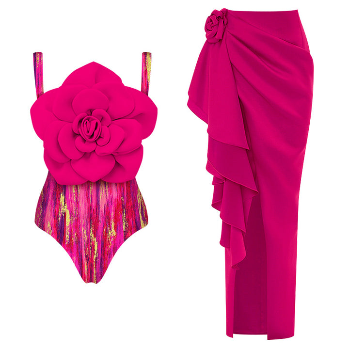 Women's swimsuit with floral volume and matching wrap skirt Mune Fashion