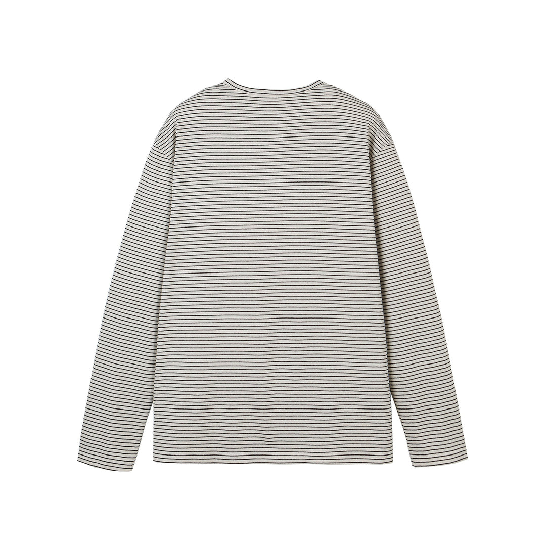 Unisex Striped Henley Long Sleeve Shirt with Button Placket and Oversized Cut Mune Fashion