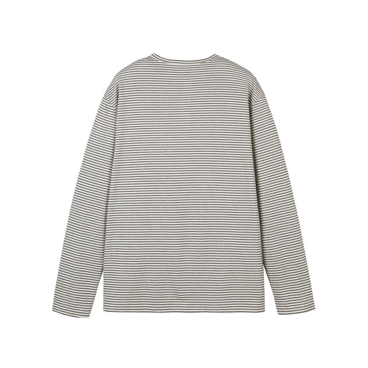 Unisex Striped Henley Long Sleeve Shirt with Button Placket and Oversized Cut Mune Fashion