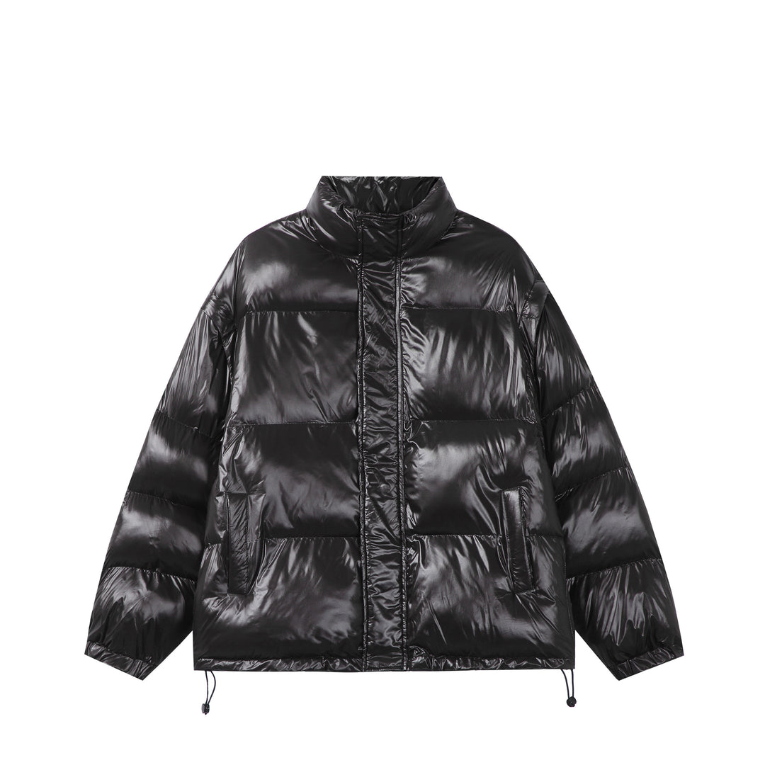 Unisex Shiny Boxy Quilted Oversized Puffer Jacket with High Stand-up Collar Mune Fashion