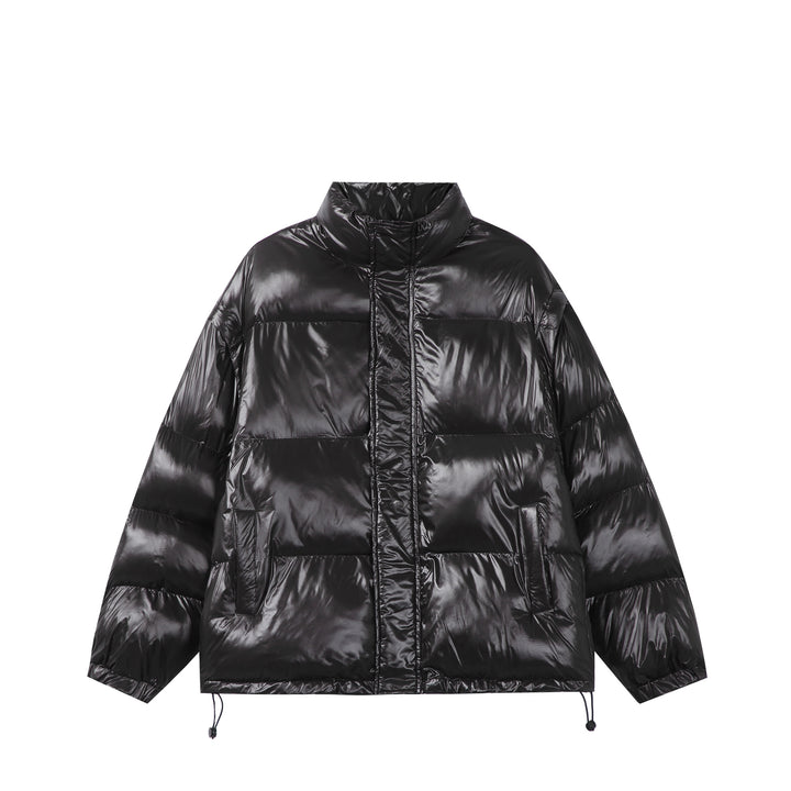 Unisex Shiny Boxy Quilted Oversized Puffer Jacket with High Stand-up Collar Mune Fashion