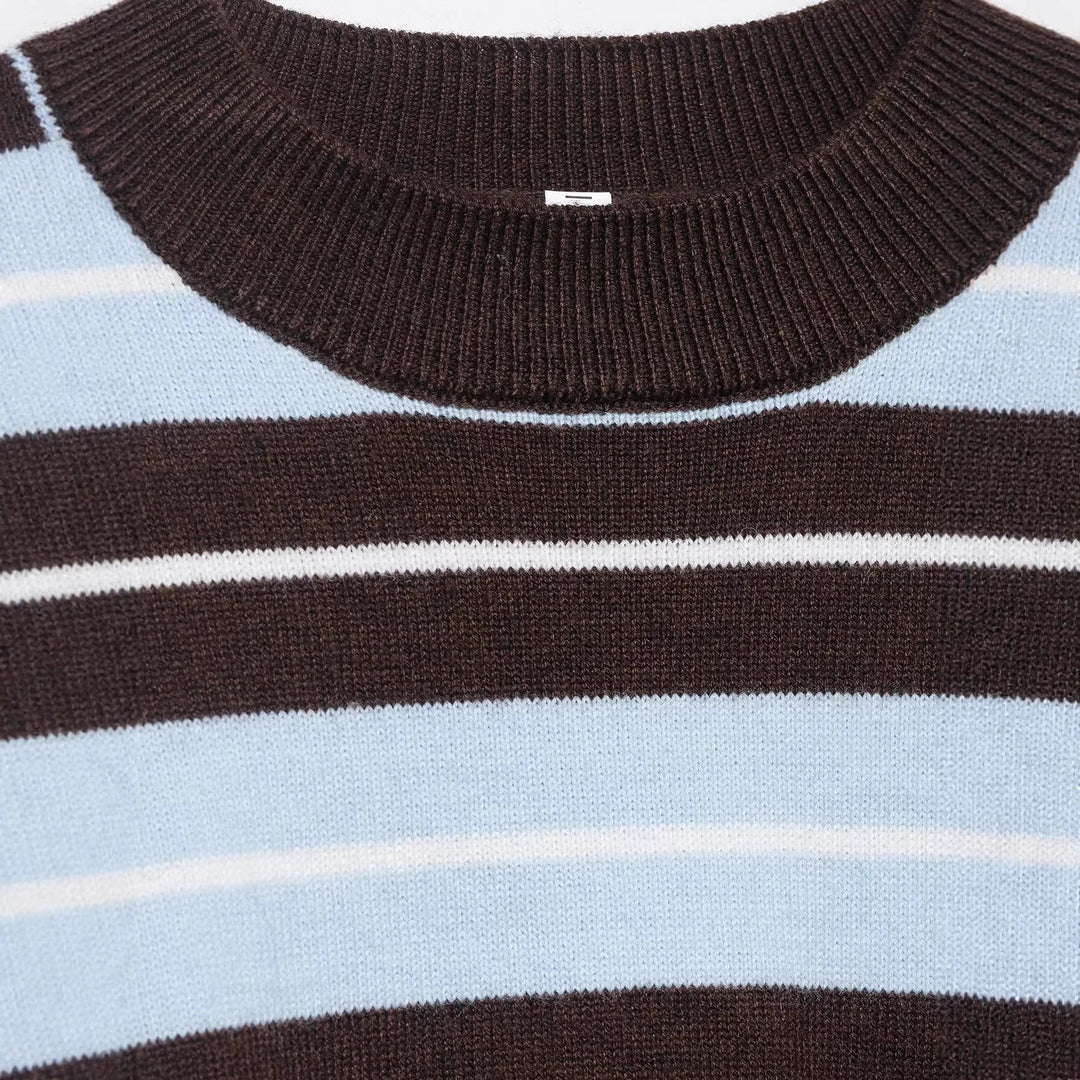 Women Oversized Stripe Sweater with Dropped Shoulders and Balloon Sleeves Mune Fashion