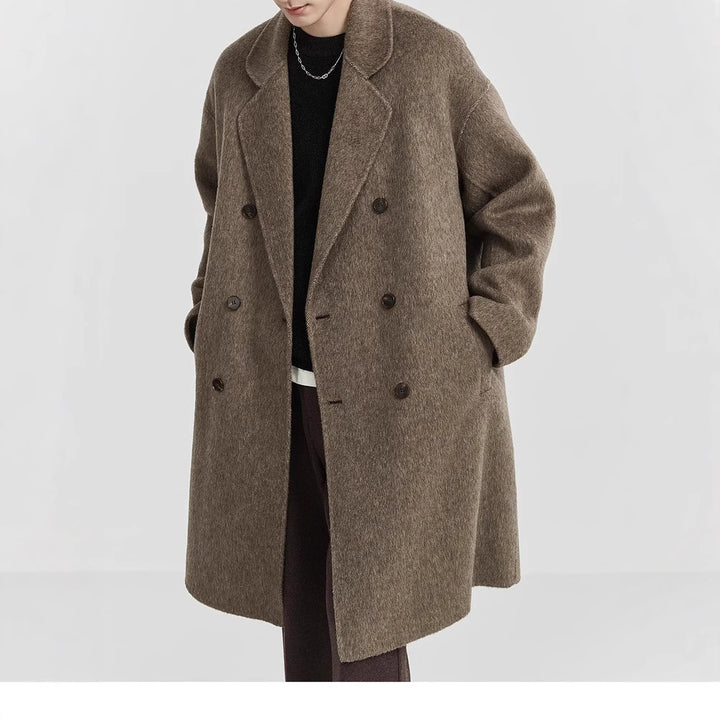 Men's oversized double-breasted wool coat with notched lapels and patch pockets Mune Fashion
