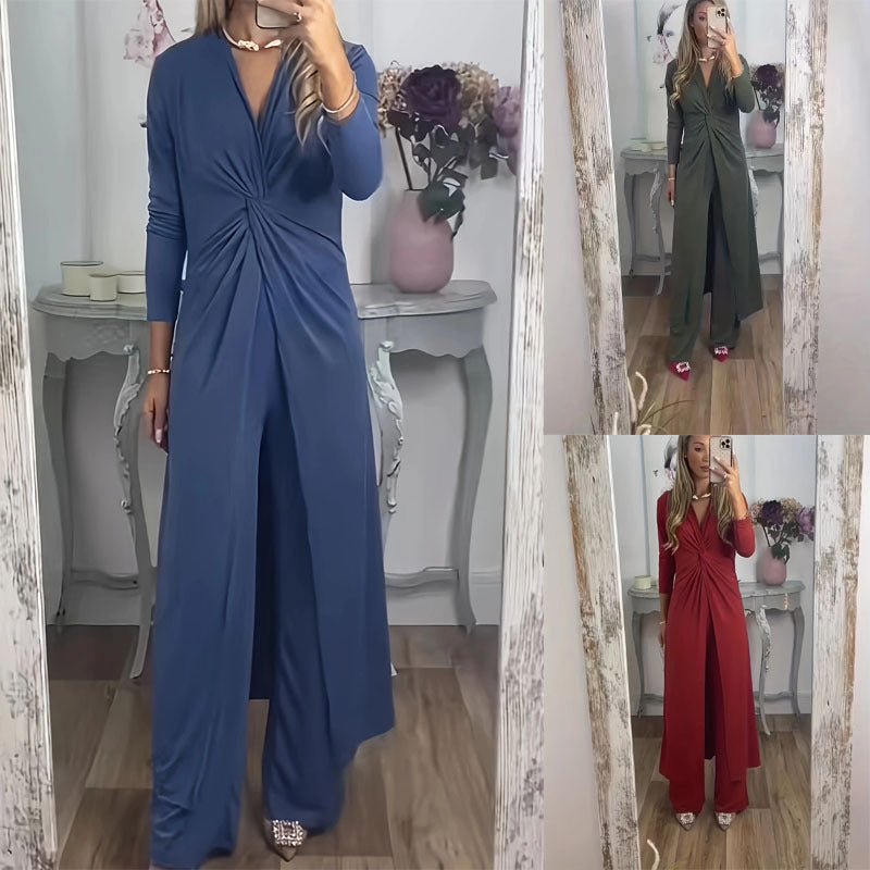 Women's maxi dress with V-neck, knot detail and animal print Mune Fashion