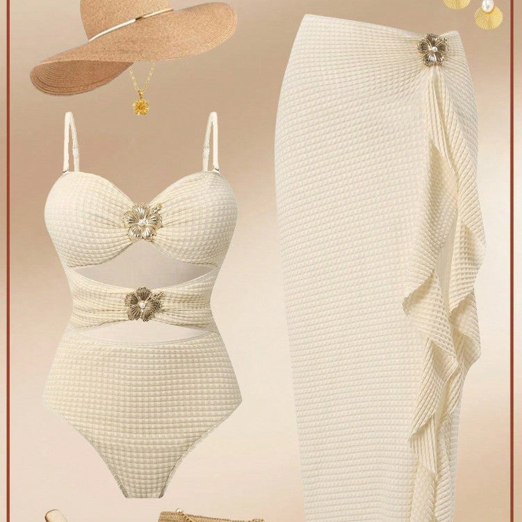 Women's Elegant One-Piece Swimsuit with Fashionable Skirt Mune Fashion