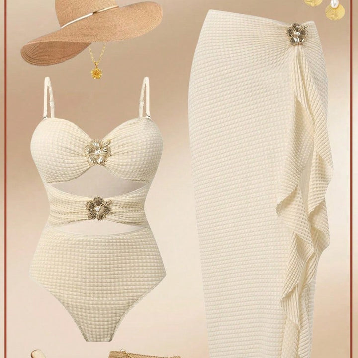 Women's Elegant One-Piece Swimsuit with Fashionable Skirt Mune Fashion