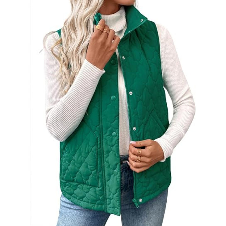 Women's quilted stand collar vest with zipper and snap buttons Mune Fashion