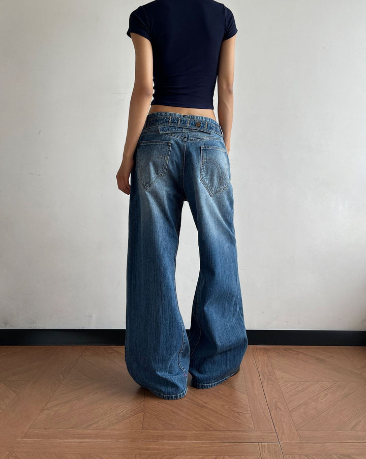 Women Ultra-wide cut canvas five-pocket trousers with low waistband Mune Fashion