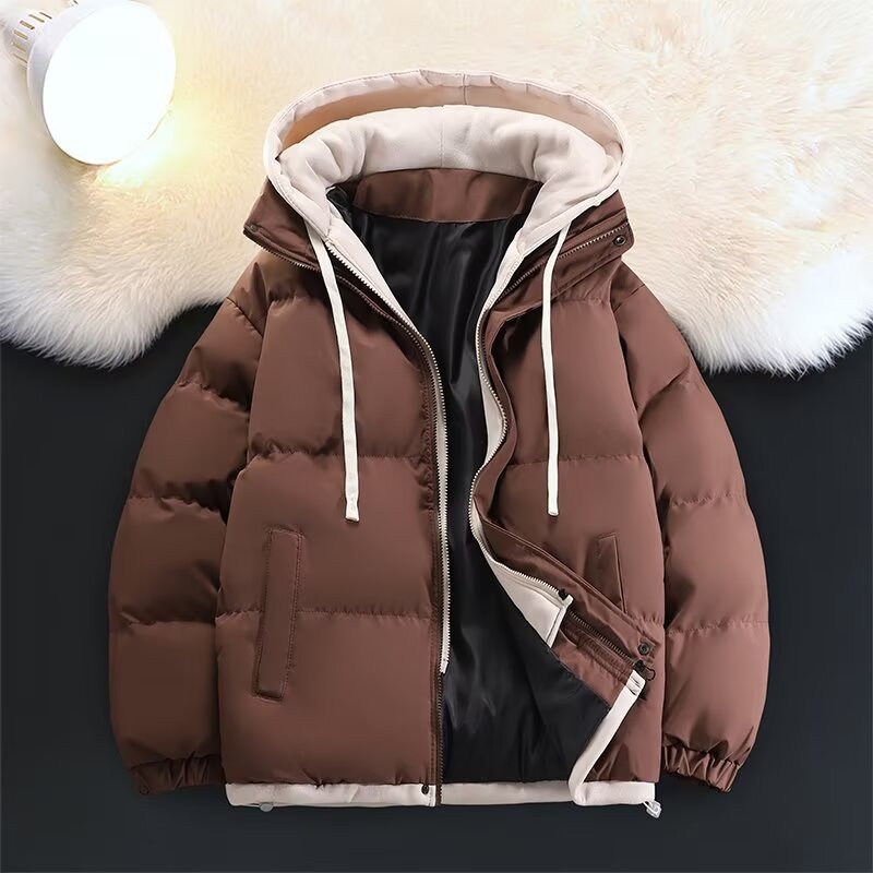 Unisex Padded Hooded Winter Jacket with Contrasting Lining and Drawstring Mune Fashion