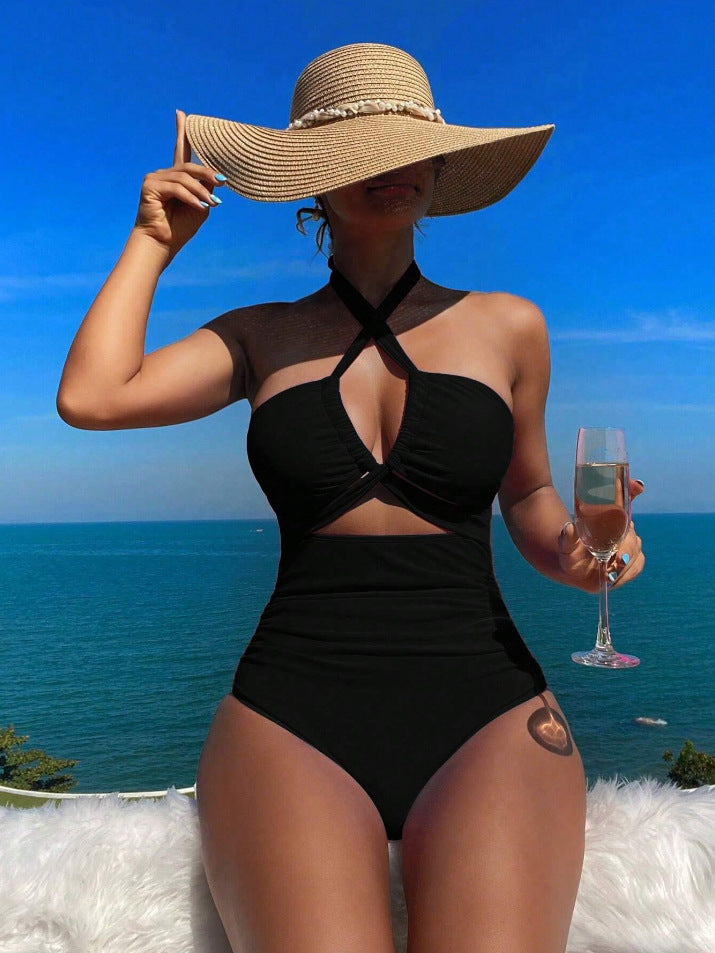 Women's One-Piece Swimsuit with Stylish Cross Design Mune Fashion